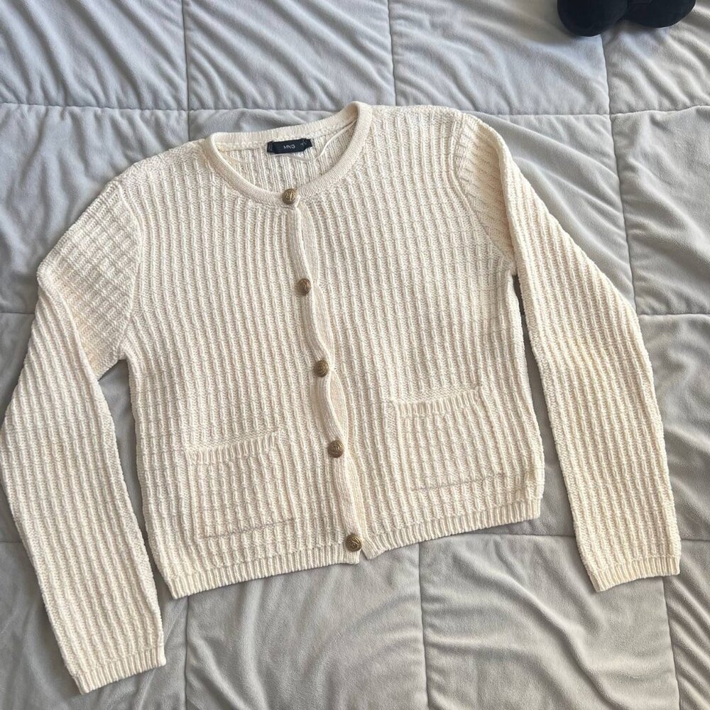 $70 MANGO knit cardigan women's button jacket beige size LARGE